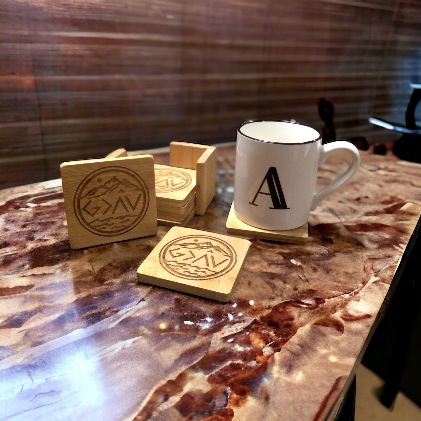 God is Greater Bamboo Coasters